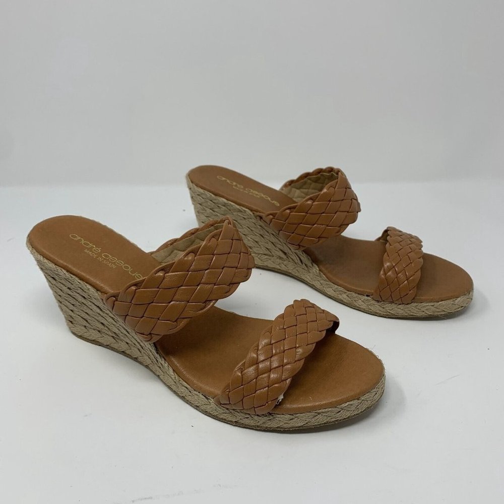 André Assous Aria Espadrille Wedge Sandals Women's 8.5 Brown Woven Leather 0443